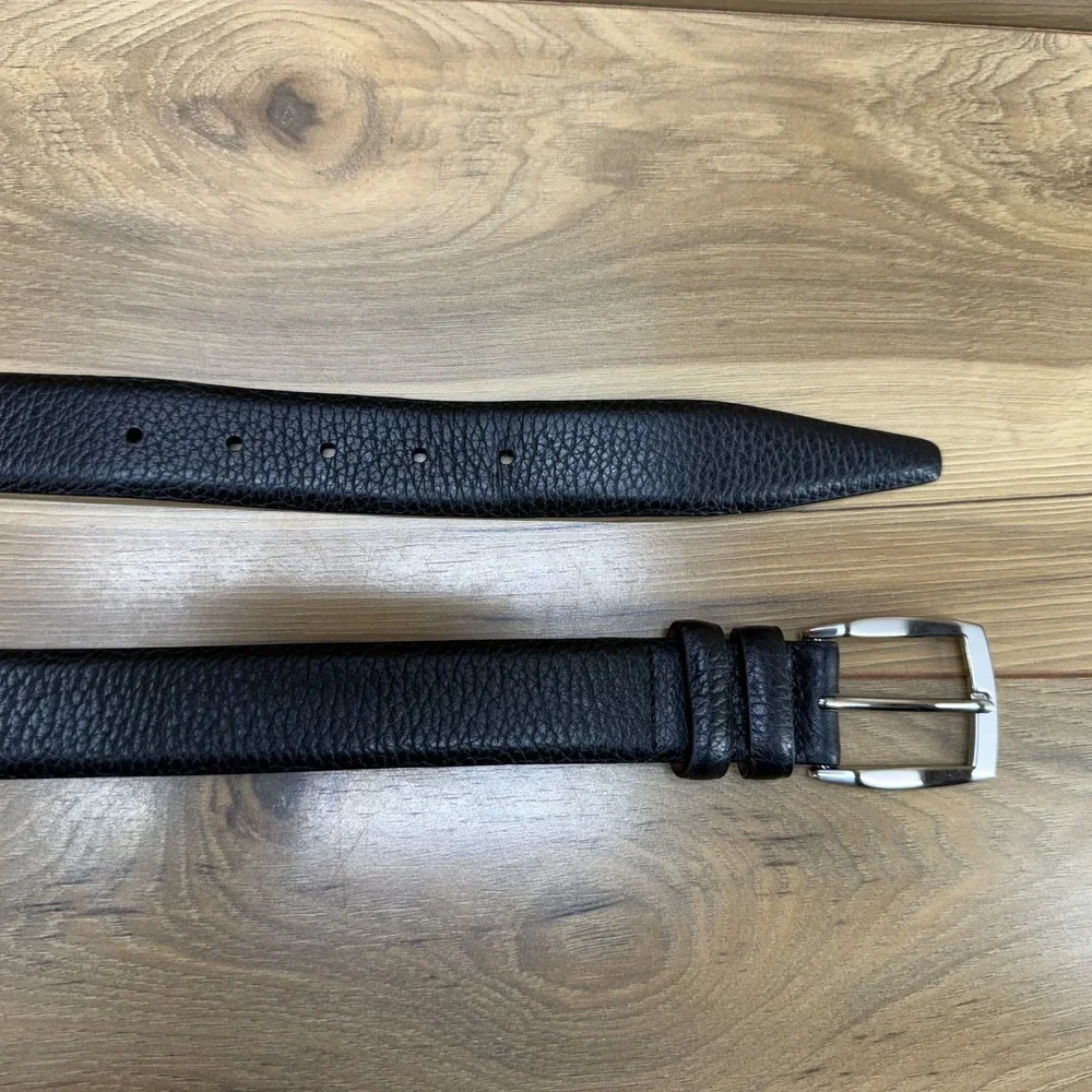 European Jumbled Calfskin Mens Belt Size 38 Black Leather Dress Formal Belt